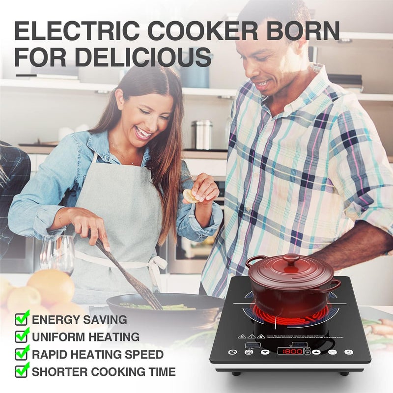 Bgk Electric Cooktop,110V Electric Stove Top,Single Burner LED Touch Control,9 Power Levels, Kids Lock &Timer,Overheat Protection,1800W Portable Induction Cooktop. - Image 2